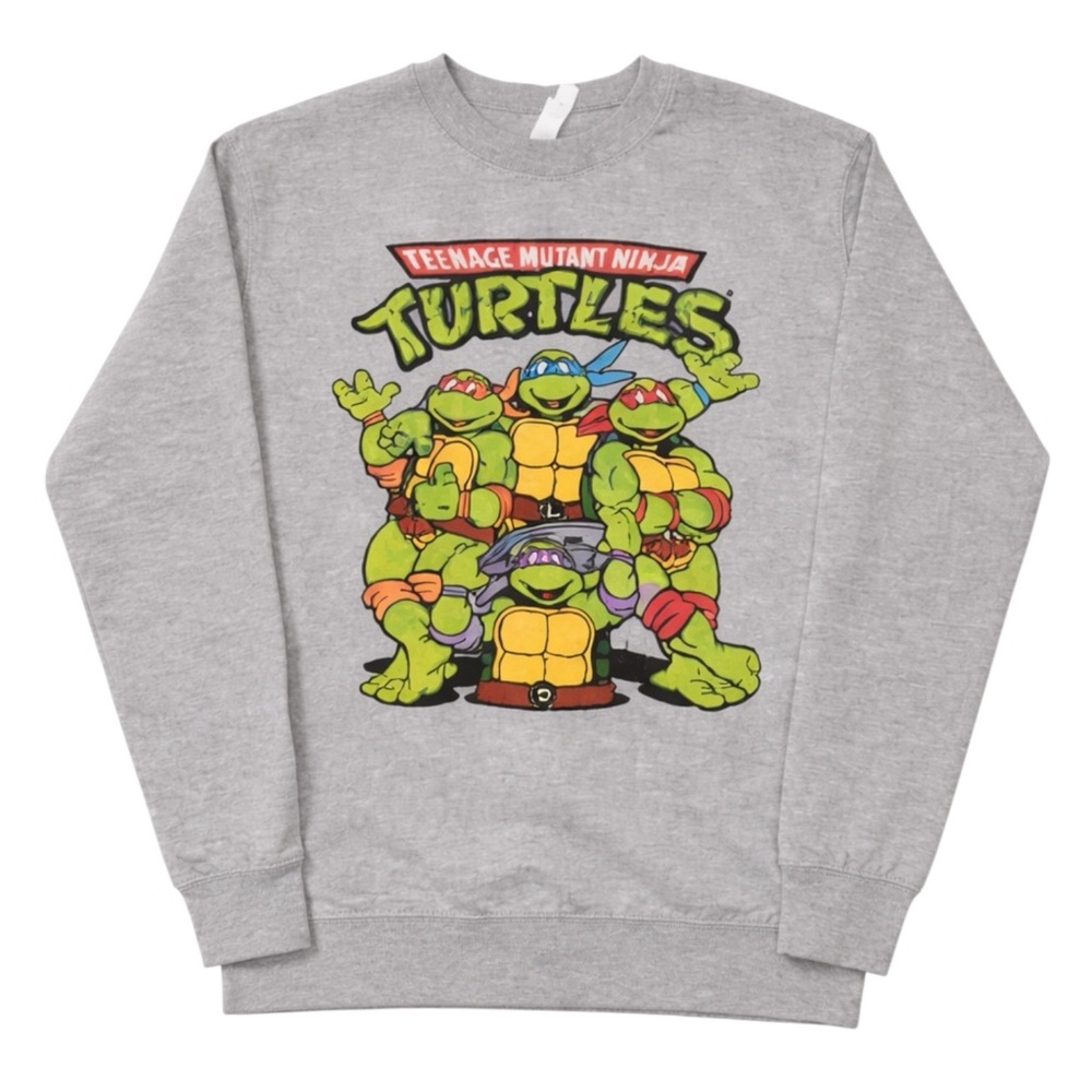 TMNT Teenage Mutant Ninja Turtles Gray Graphic Crewneck Sweatshirt Adult Small S